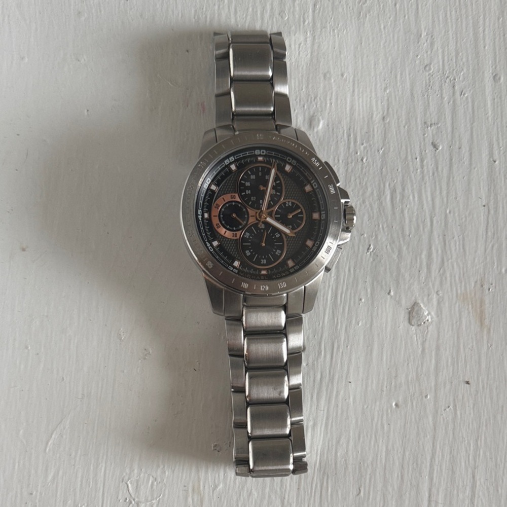 Michael Kors Silver and Black Chronograph Watch